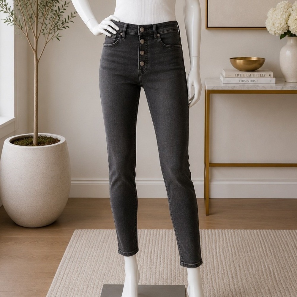 Everlane Womens Skinny Jeans High Rise Button Fly Faded Black 29 Regular